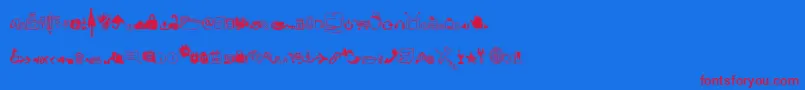 Derpicons-Schriftart – Rote Schriften auf blauem Hintergrund