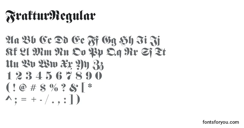 A fonte FrakturRegular – alfabeto, números, caracteres especiais