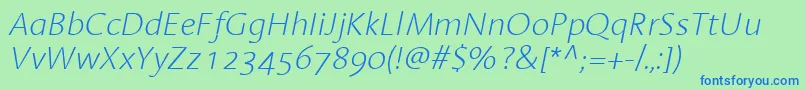 LinotypeAromaExtralightItalic Font – Blue Fonts on Green Background