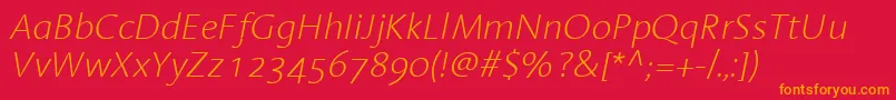 LinotypeAromaExtralightItalic Font – Orange Fonts on Red Background