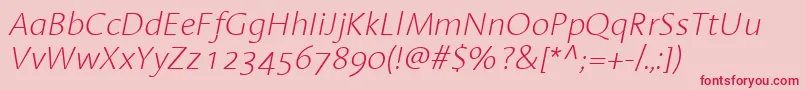 LinotypeAromaExtralightItalic Font – Red Fonts on Pink Background