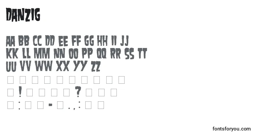 A fonte Danzig – alfabeto, números, caracteres especiais