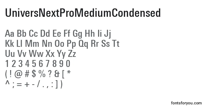 A fonte UniversNextProMediumCondensed – alfabeto, números, caracteres especiais