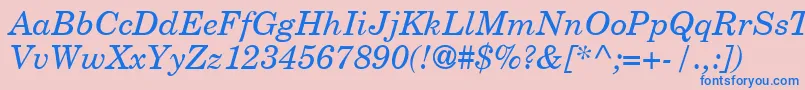 Fonte NewYearbookItalic – fontes azuis em um fundo rosa