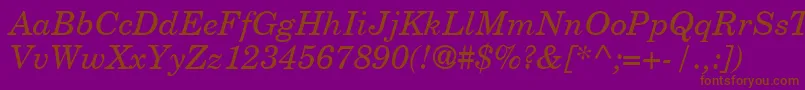 Fonte NewYearbookItalic – fontes marrons em um fundo roxo