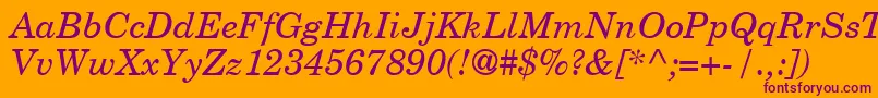 NewYearbookItalic-fontti – violetit fontit oranssilla taustalla