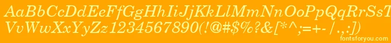 NewYearbookItalic-fontti – keltaiset fontit oranssilla taustalla