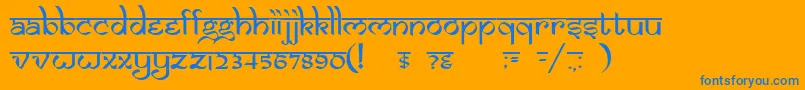 DsIzmirNormal-Schriftart – Blaue Schriften auf orangefarbenem Hintergrund