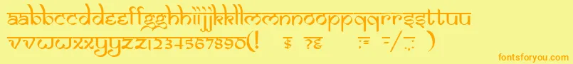 フォントDsIzmirNormal – オレンジの文字が黄色の背景にあります。
