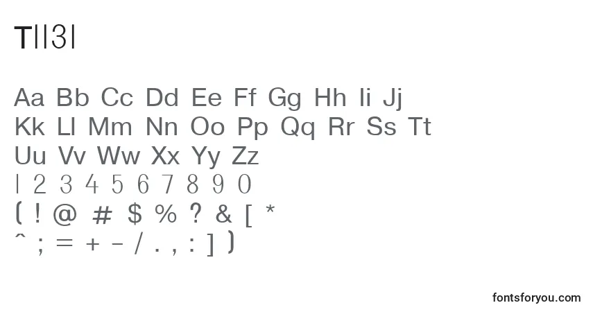 Fuente T1131 - alfabeto, números, caracteres especiales