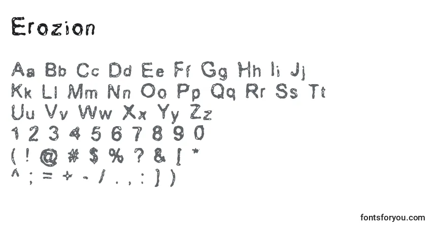 Czcionka Erozion – alfabet, cyfry, specjalne znaki