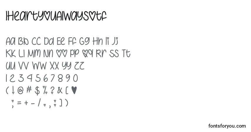 Czcionka IHeartYouAlwaysOtf – alfabet, cyfry, specjalne znaki