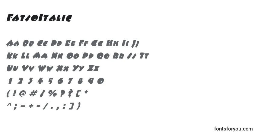 FatsoItalic-fontti – aakkoset, numerot, erikoismerkit
