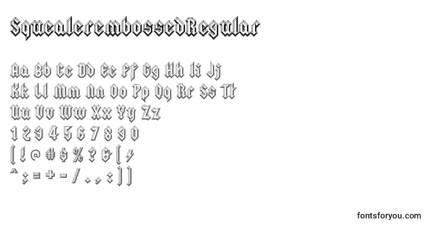 A fonte SquealerembossedRegular – alfabeto, números, caracteres especiais