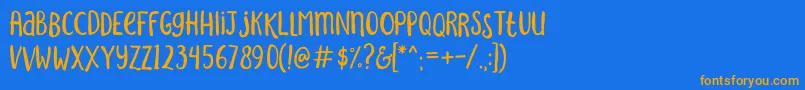 SakraRegular-Schriftart – Orangefarbene Schriften auf blauem Hintergrund
