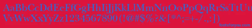 ItcNewBaskervilleLtRoman-Schriftart – Blaue Schriften auf rotem Hintergrund