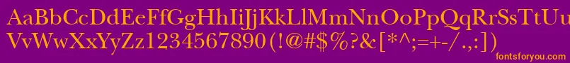 ItcNewBaskervilleLtRoman-fontti – oranssit fontit violetilla taustalla
