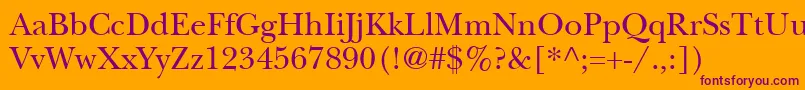 ItcNewBaskervilleLtRoman-Schriftart – Violette Schriften auf orangefarbenem Hintergrund