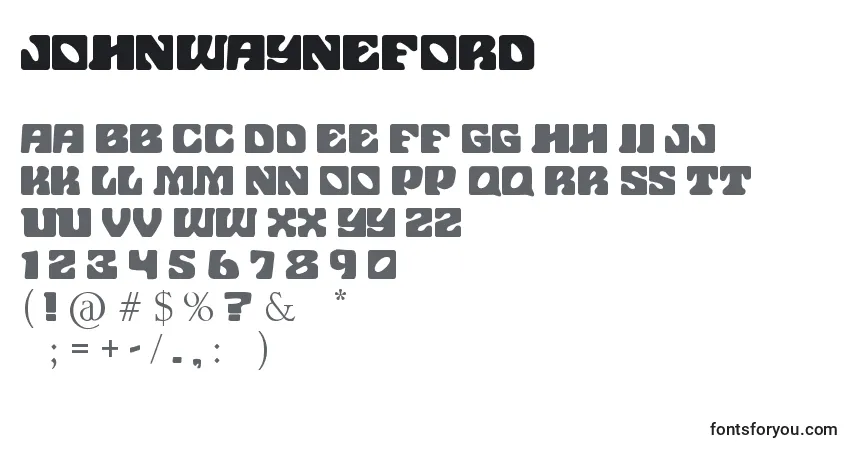A fonte JohnWayneFord – alfabeto, números, caracteres especiais