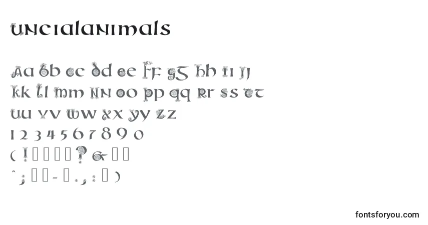 Schriftart Uncialanimals – Alphabet, Zahlen, spezielle Symbole