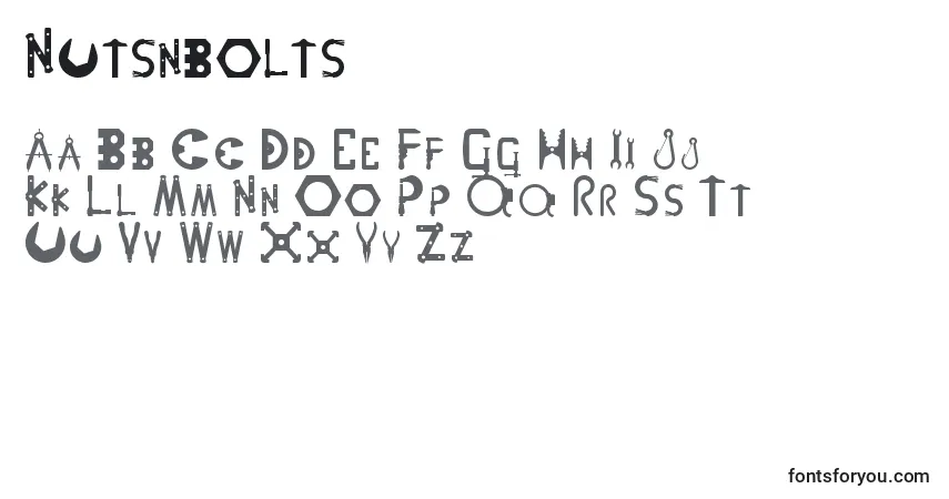 Schriftart Nutsnbolts – Alphabet, Zahlen, spezielle Symbole