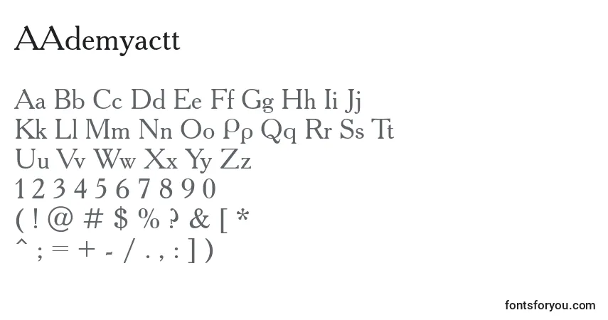 Schriftart AAdemyactt – Alphabet, Zahlen, spezielle Symbole