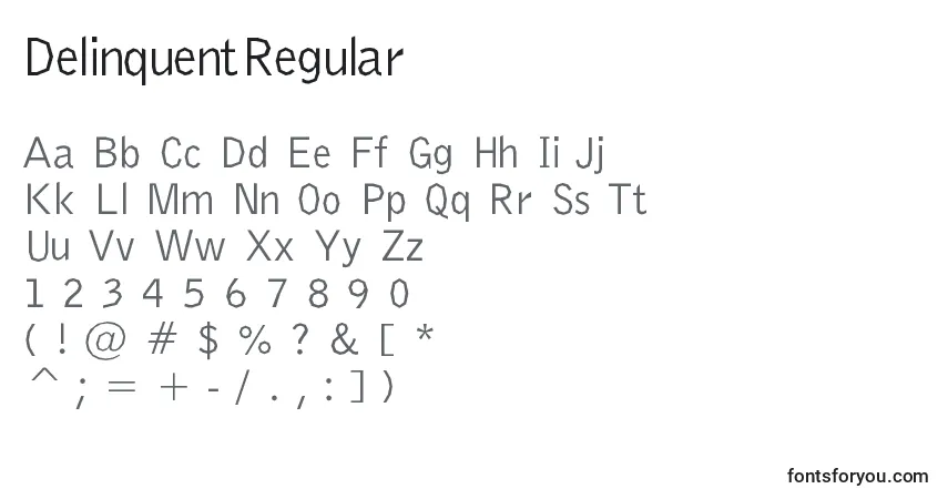 A fonte DelinquentRegular – alfabeto, números, caracteres especiais
