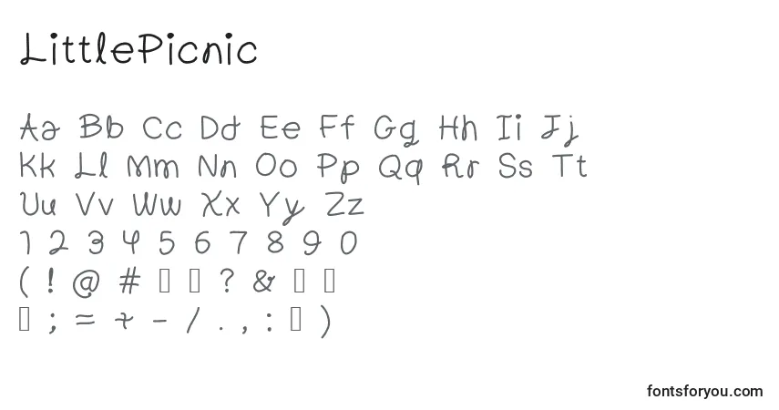 A fonte LittlePicnic – alfabeto, números, caracteres especiais