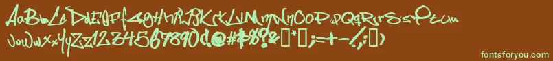 フォントSomesb – 緑色の文字が茶色の背景にあります。