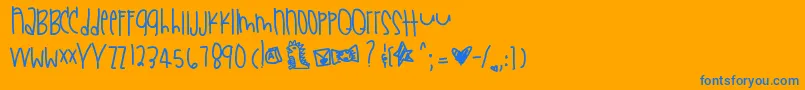 Sundaysneakerfun-Schriftart – Blaue Schriften auf orangefarbenem Hintergrund