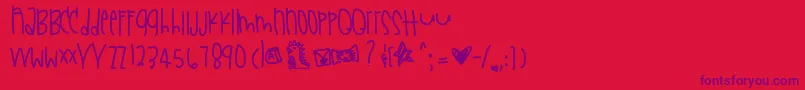 Sundaysneakerfun-Schriftart – Violette Schriften auf rotem Hintergrund