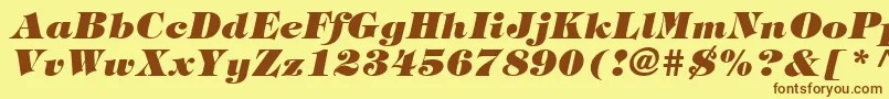 フォントSophisticateBlackSsiExtraBoldItalic – 茶色の文字が黄色の背景にあります。