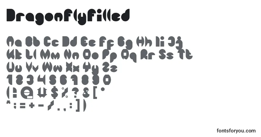 characters of dragonflyfilled font, letter of dragonflyfilled font, alphabet of  dragonflyfilled font