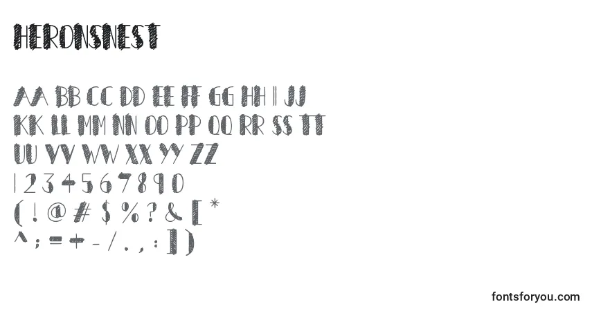 characters of heronsnest font, letter of heronsnest font, alphabet of  heronsnest font