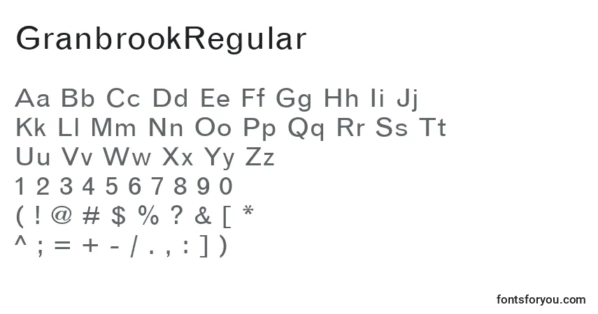 Schriftart GranbrookRegular – Alphabet, Zahlen, spezielle Symbole