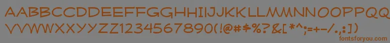 MufferawxpRegularフォントについての詳細 フォントMufferawxpRegular – 茶色の文字が灰色の背景にあります。