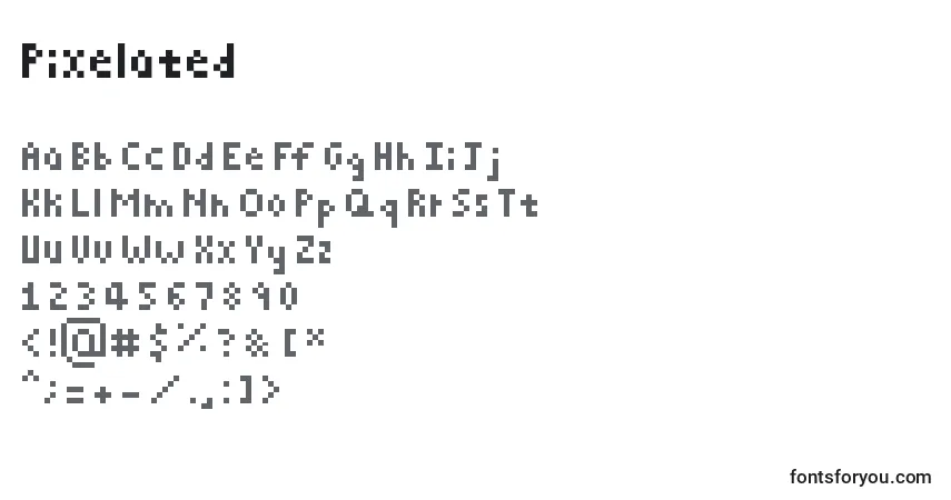 A fonte Pixelated – alfabeto, números, caracteres especiais