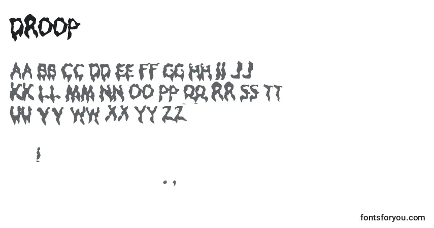 Czcionka Droop – alfabet, cyfry, specjalne znaki