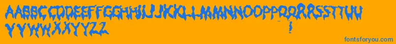 Droop-Schriftart – Blaue Schriften auf orangefarbenem Hintergrund