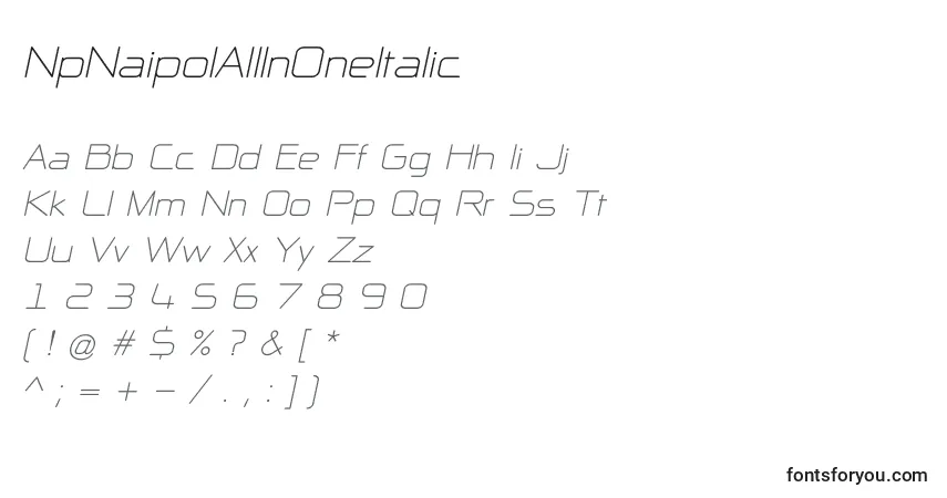 Czcionka NpNaipolAllInOneItalic – alfabet, cyfry, specjalne znaki