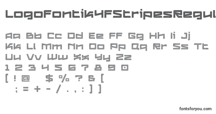 A fonte Logofontik4fStripesRegular – alfabeto, números, caracteres especiais