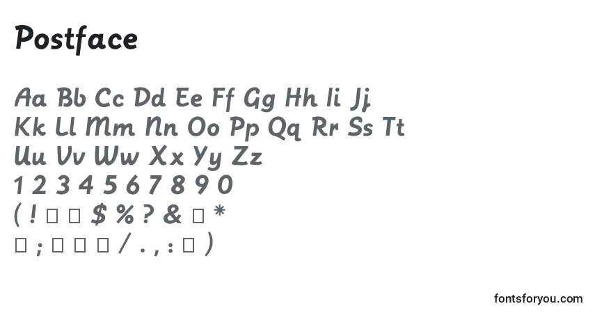 Czcionka Postface – alfabet, cyfry, specjalne znaki