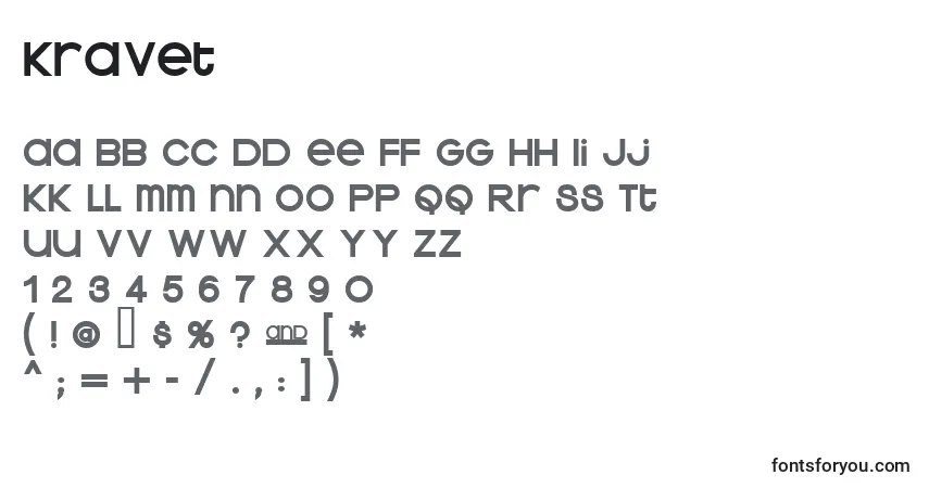 Czcionka Kravet – alfabet, cyfry, specjalne znaki