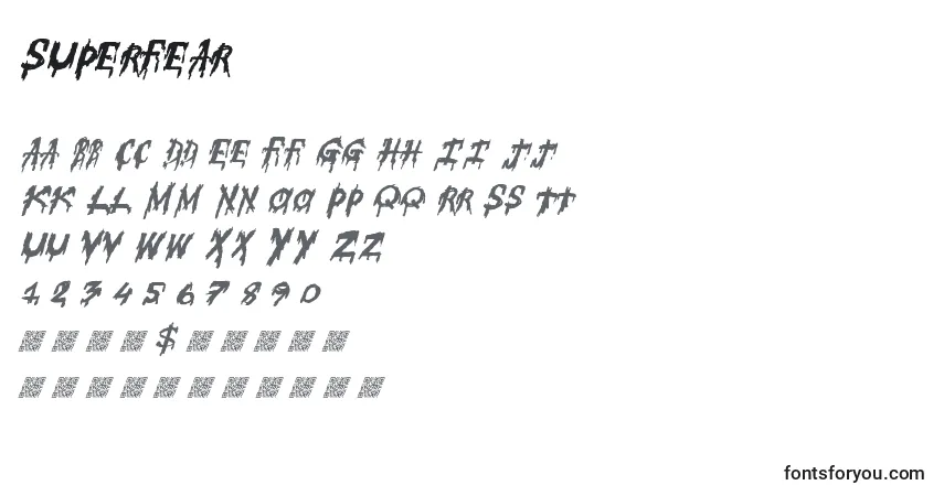 Schriftart Superfear – Alphabet, Zahlen, spezielle Symbole