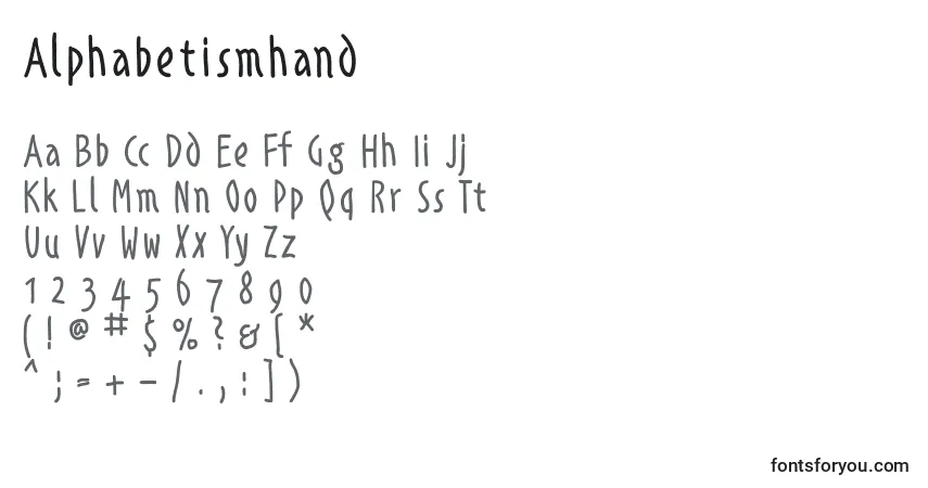 A fonte Alphabetismhand – alfabeto, números, caracteres especiais