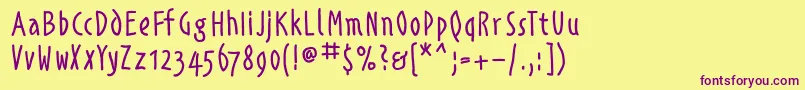 Alphabetismhand Font – Purple Fonts on Yellow Background