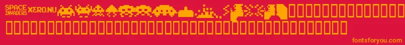 Saiba mais sobre a fonte InvadersFromSpace Fonte InvadersFromSpace – fontes laranjas em um fundo vermelho