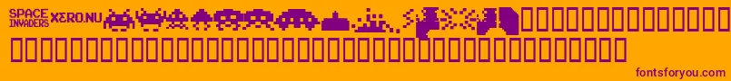InvadersFromSpace-Schriftart – Violette Schriften auf orangefarbenem Hintergrund