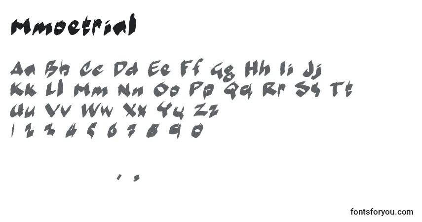 A fonte Mmoetrial (22221) – alfabeto, números, caracteres especiais