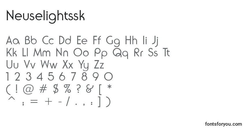 Czcionka Neuselightssk – alfabet, cyfry, specjalne znaki